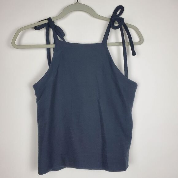 Madewell M0073 Tie Shoulder Halter Tank Top ottoman jacquard Regular Fit Shirt - Picture 2 of 6